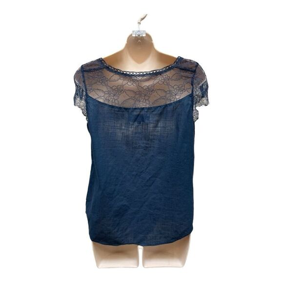 Abercrombie & Fitch Navy Blue Lace Button Up Blouse Size S Romantic Feminine EUC - Picture 8 of 8
